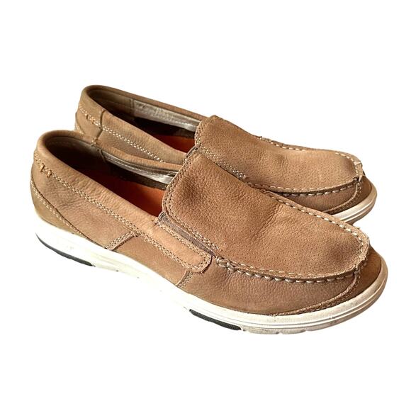 Abeo Lite Caleb Loafers Boat Shoes Men's Size 8.5 Light Brown Tan Leather Suede - Picture 1 of 11